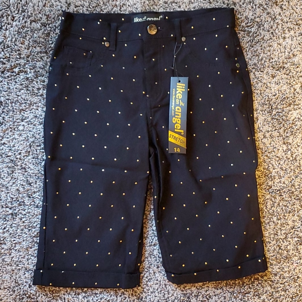 Like an angel black & gold stretch shorts size 14